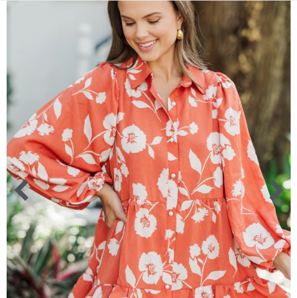 Floral Button-Up Dress in Orange and White